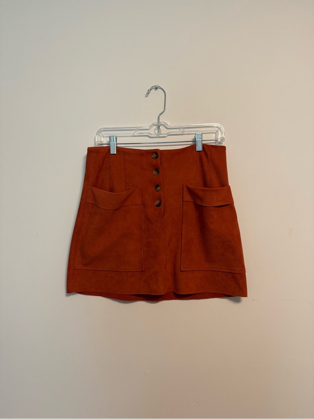 High-Waist Suede Rust Button-Front Women's Shorts-Naked Zebra